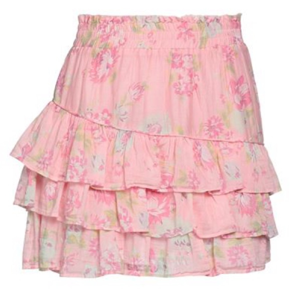 LoveShackFancy Pink Bubble Mini Skirt with Ruffled Tiers